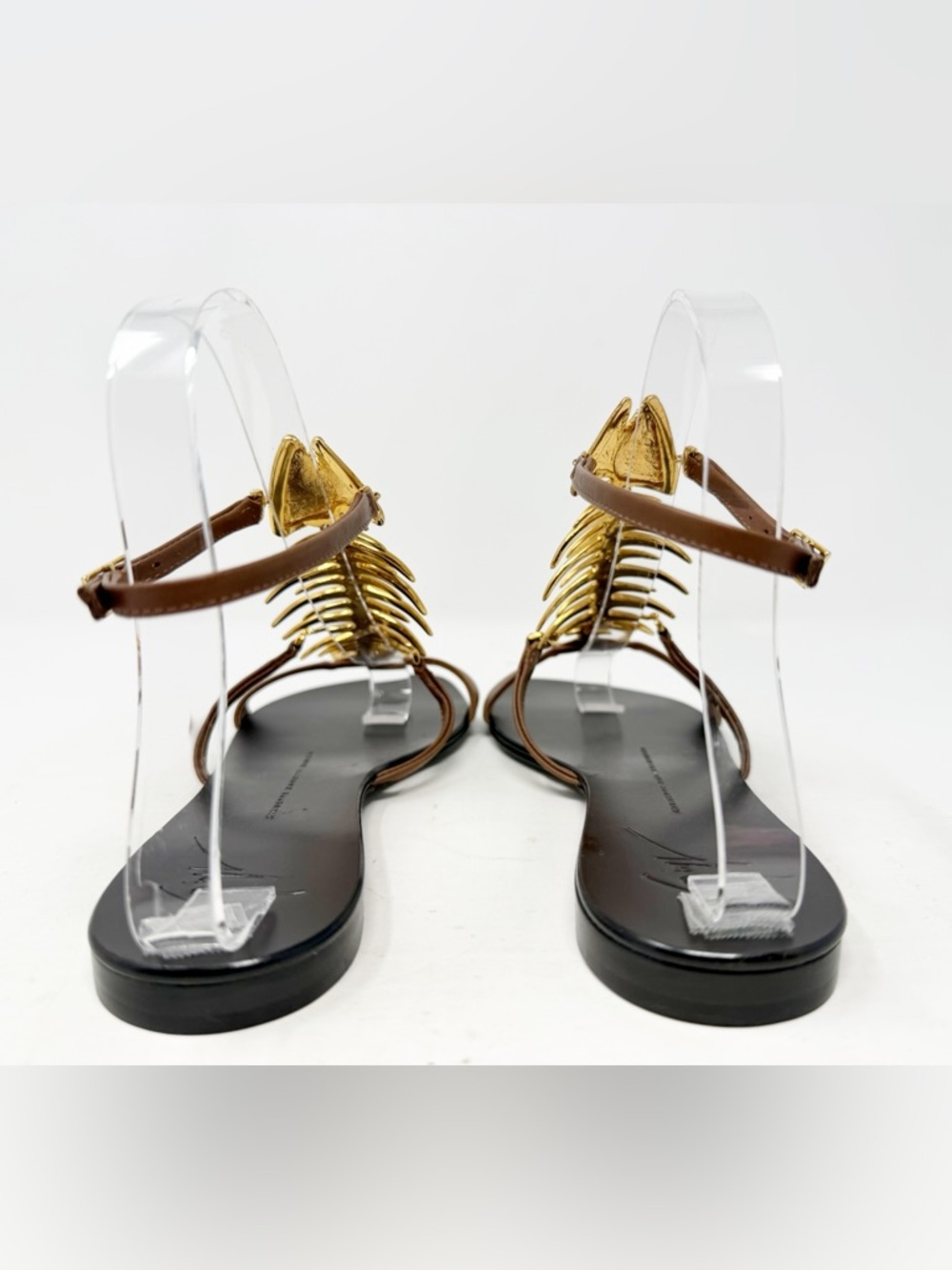 Giuseppe Zanotti Fishbone Flat Sandals Gold Skeleton Womens Size EU 37.5 - Picture 4 of 10